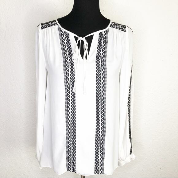WHBM white black embroidered peasant style top size 2 - Picture 1 of 16